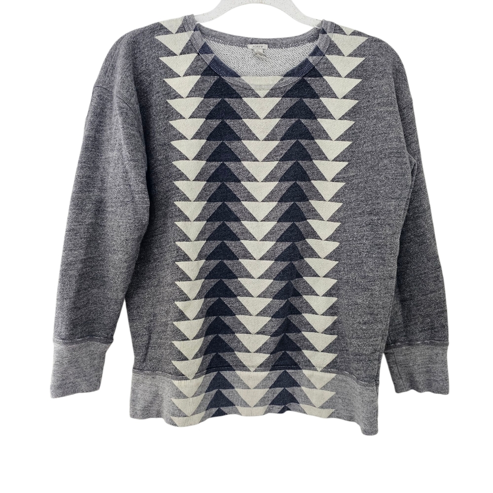 J Crew Grey Sweatshirt Triangle Graphic Size Medium Soft Geometric Print - Picture 1 of 6
